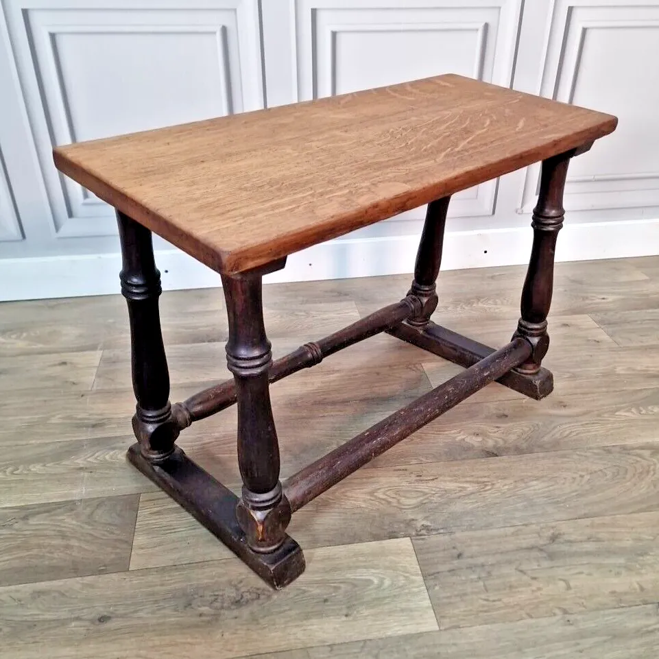 Antique Oak Prayer Table   Turned Wooden Slanted Hall Side   Sloped Joint Stool