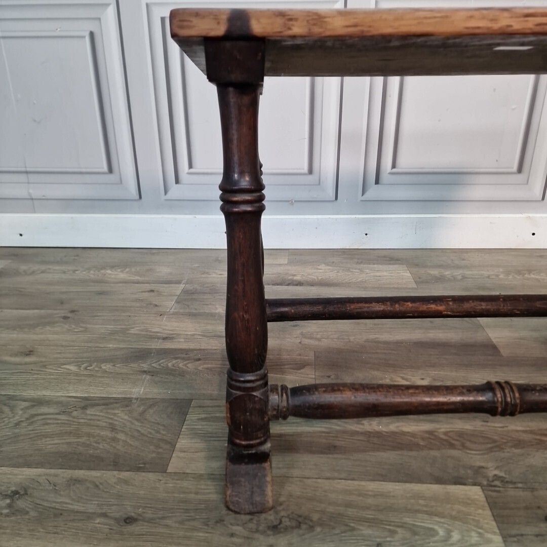 Antique Oak Prayer Table   Turned Wooden Slanted Hall Side   Sloped Joint Stool photo vintage