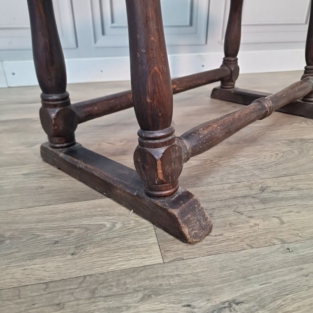 Furniture Antique Oak Prayer Table   Turned Wooden Slanted Hall Side   Sloped Joint Stool photo