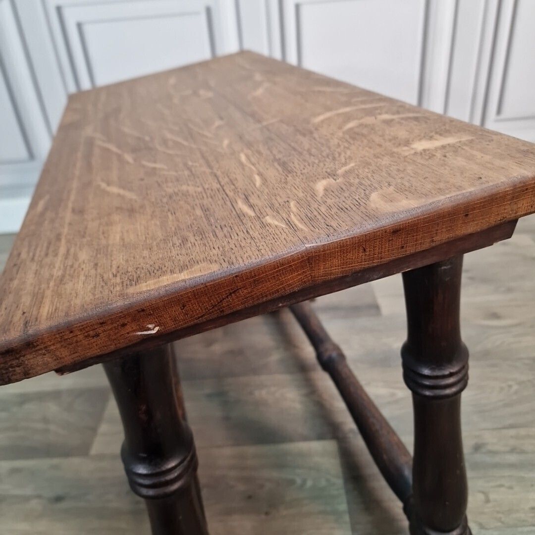 photo vintage Antique Oak Prayer Table   Turned Wooden Slanted Hall Side   Sloped Joint Stool