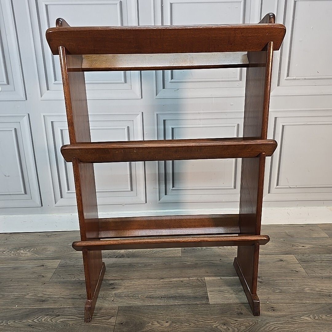 photo vinterior Vintage Wooden Book Trough – Bookcase Slatted 3 Tier Bookshelf Stand Solid Beech