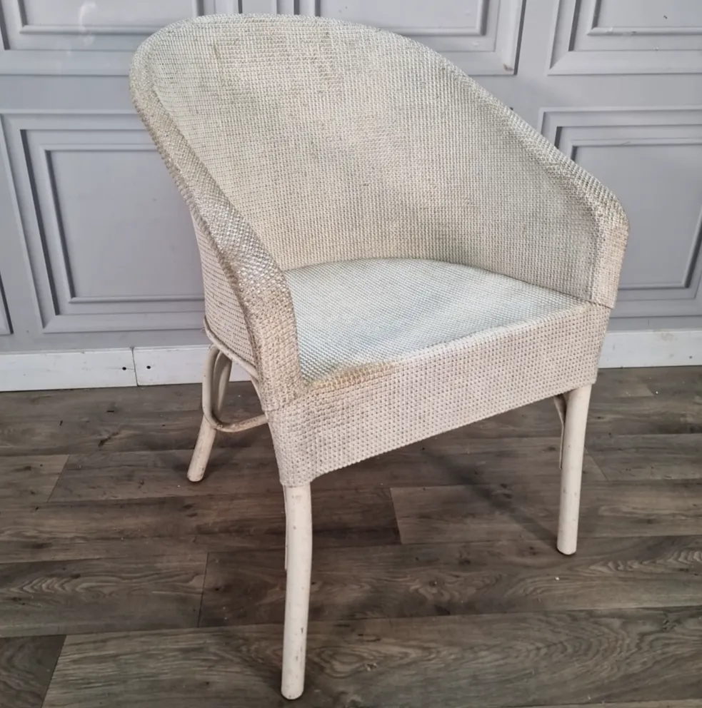 Vintage Rattan Tub Chair   Seat White Woven Painted Retro Seating   For Upcycle
