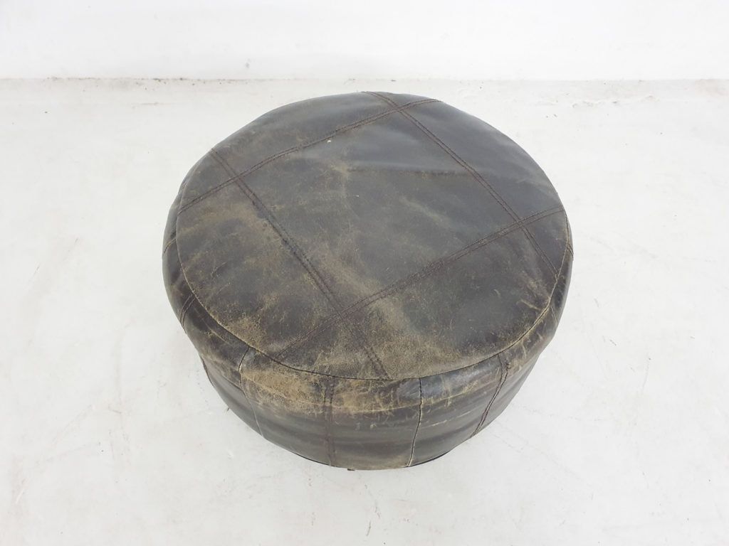 Donkerbruine Leren Poef, Nederland, Ca. Jaren 1960 photo furniture