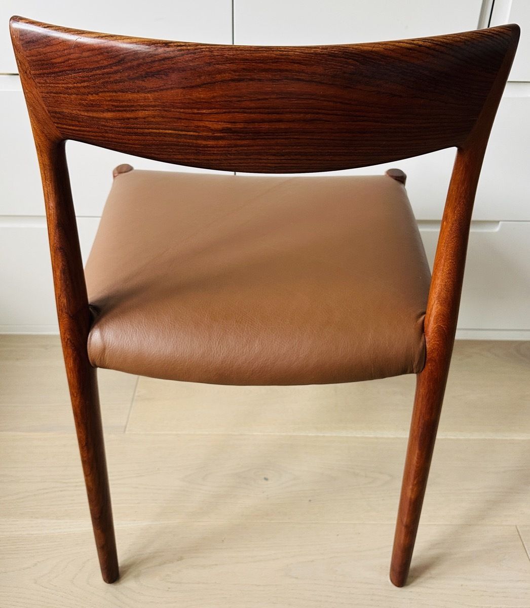 1950.0 Pair Of Mid Century 1960s Danish Rosewood & Brown Leather Niels Møller For J.L. Møllers Møbelfabrik Model 77 Dining Chairs photo