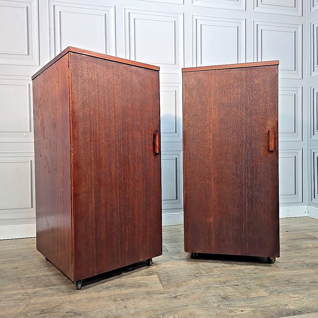 Pair Vintage Storage Cabinets   Bryants Filing Bedside Cupboards   Castors Retro photo for sale