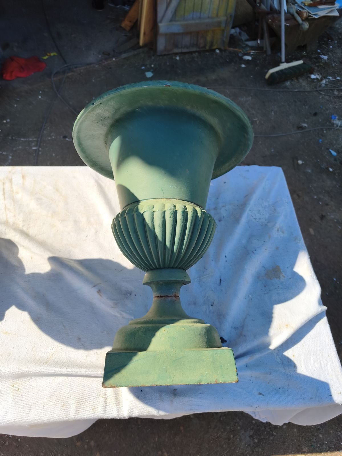 Pair Of 19th Century Cast Iron Medici Vases photo vintage