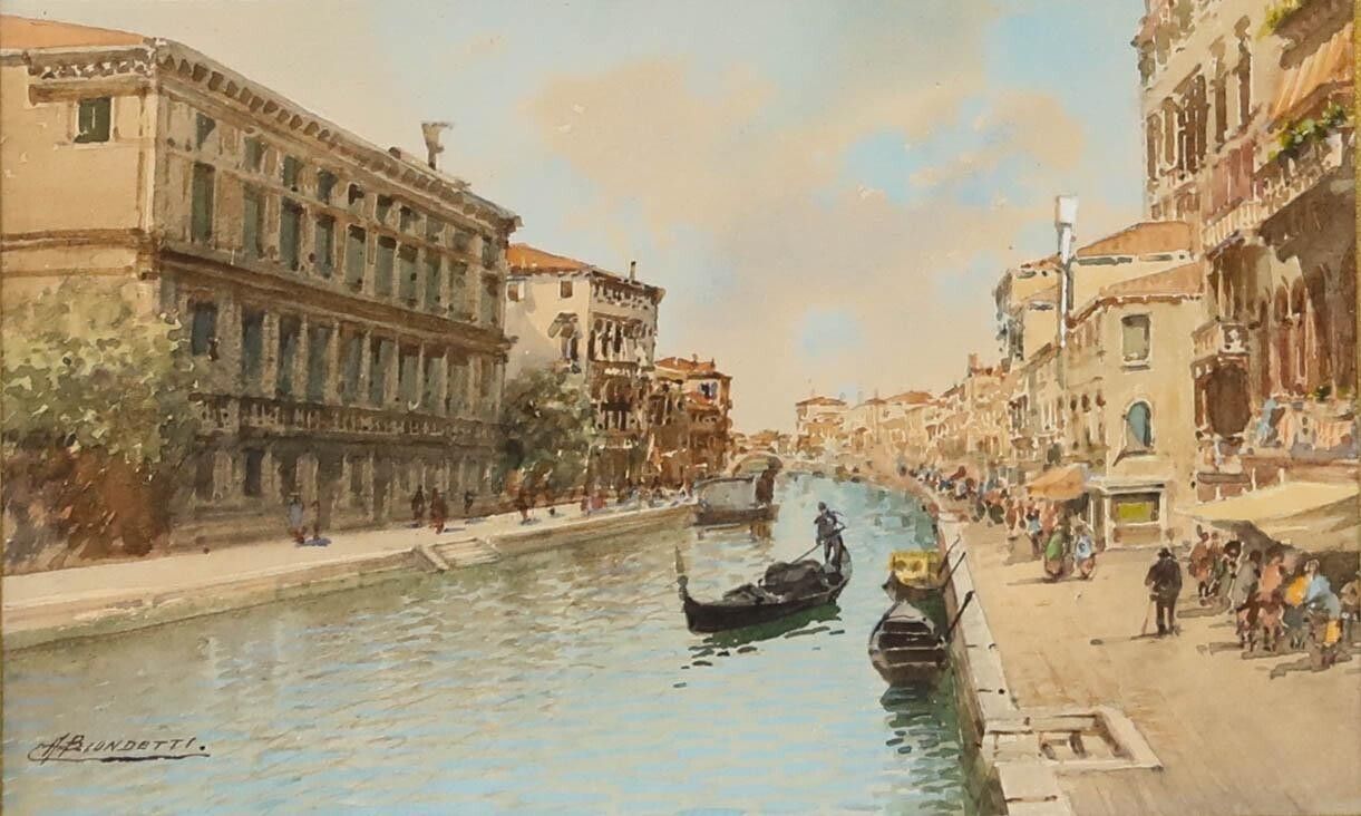 Andrea Biondetti (1851 1946)   Framed Watercolour, Grand Canal Scene photo furniture