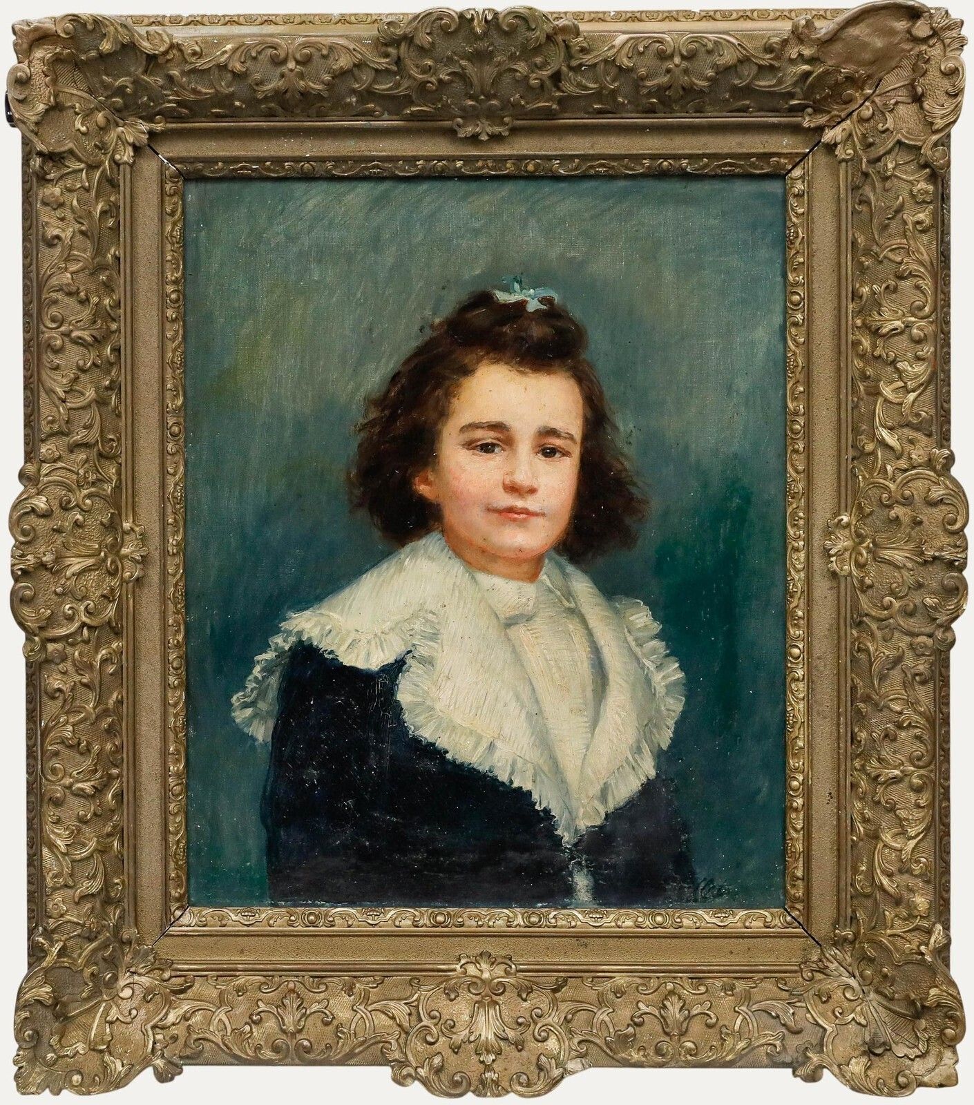 Victorian Late 19th Century Oil   Portrait Of A Little Girl