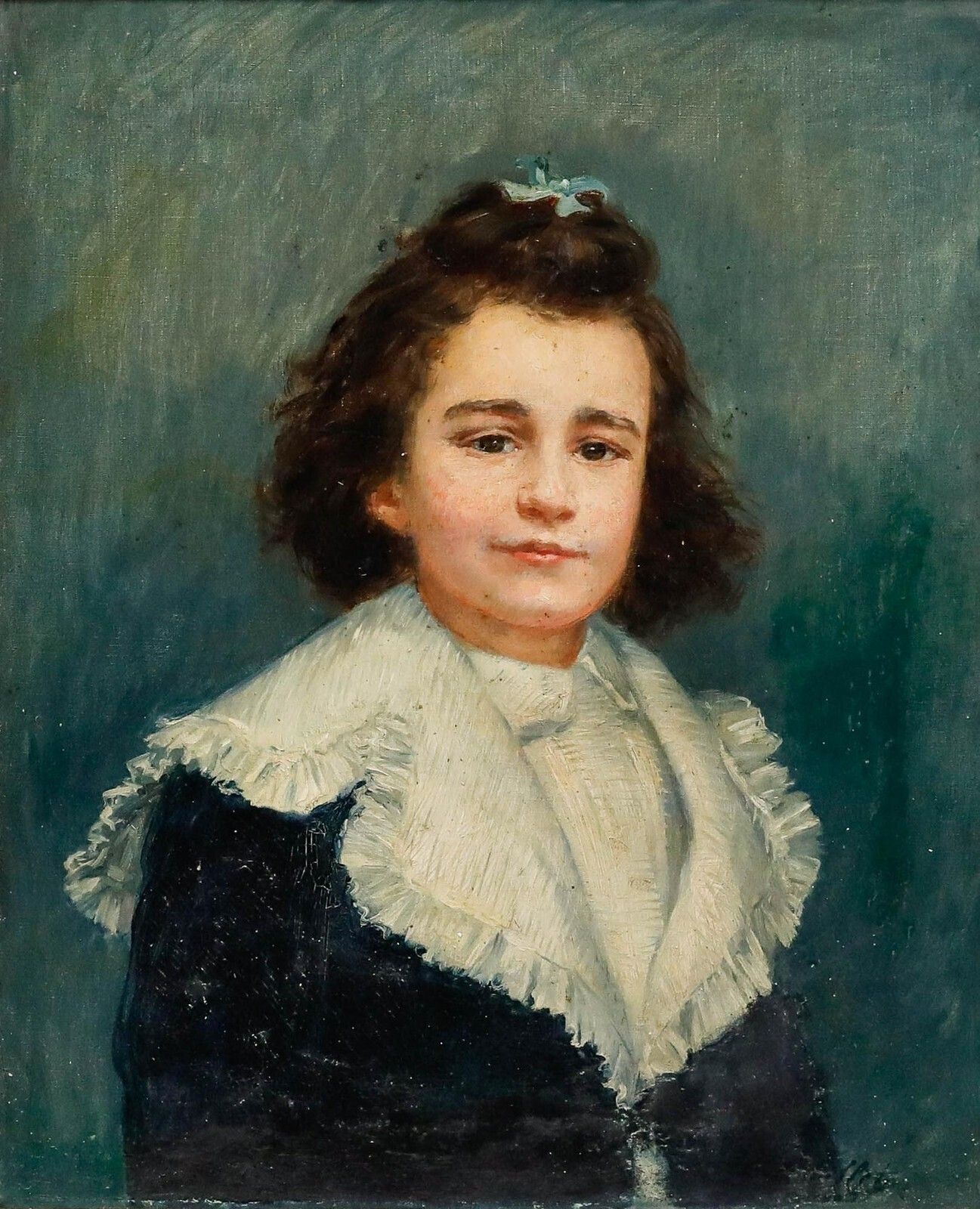 Victorian Late 19th Century Oil   Portrait Of A Little Girl photo for sale
