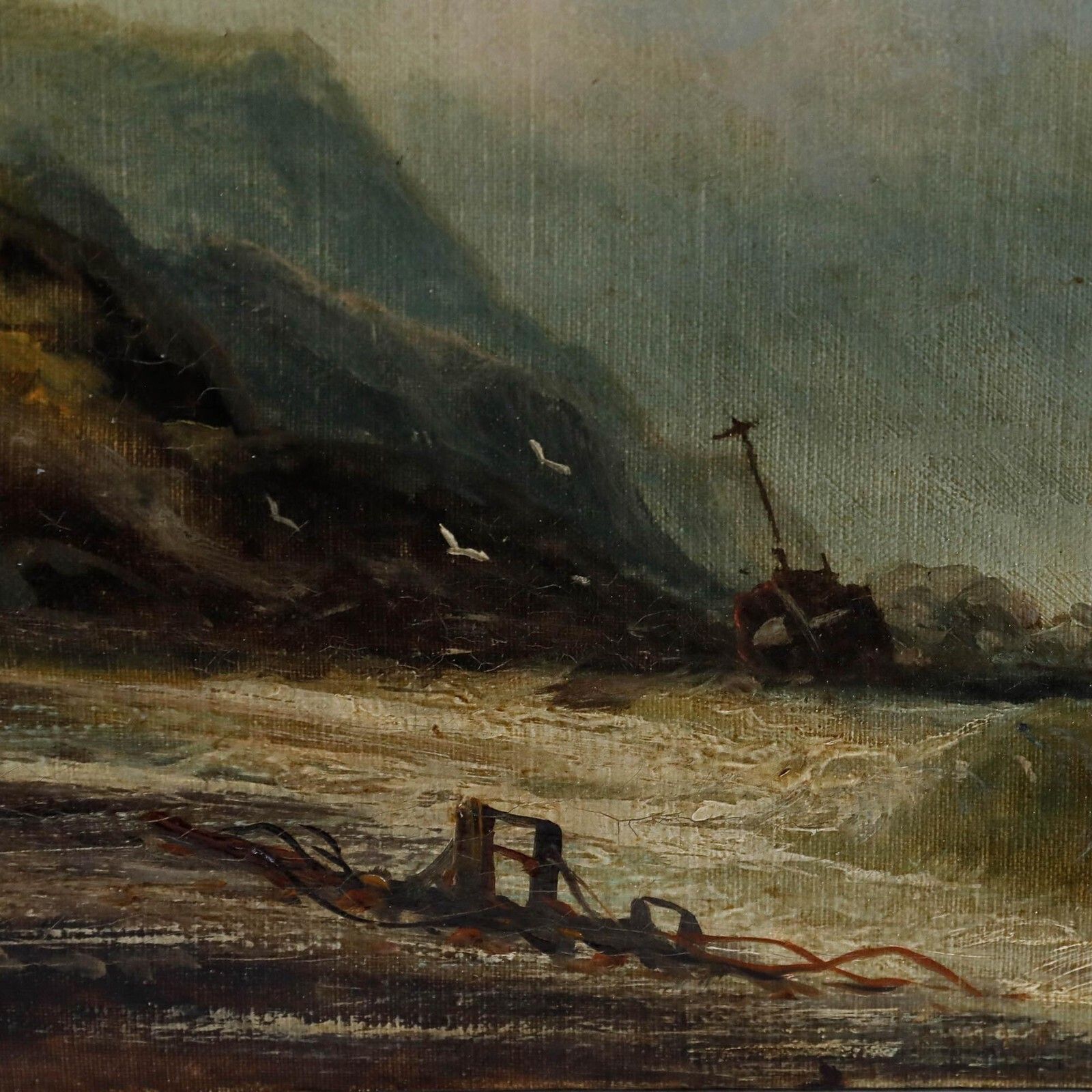 W. Byron (1860 1920)   Late 19th Century Oil, Shipwreck Under The Cliffs photo Art