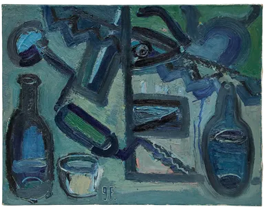 Gunnar Funck (1913 1975)   Mid 20th Century Oil, Ash, Tools & Bottles photo furniture