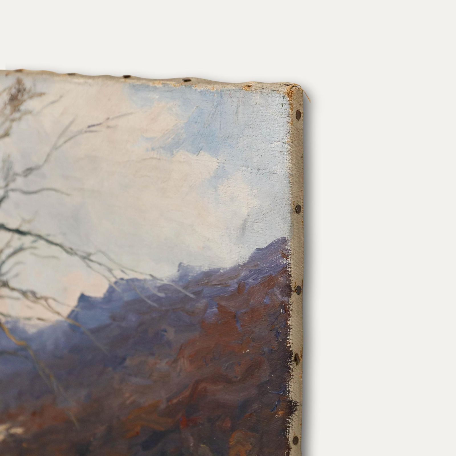 Mid 20th Century Oil   The Riverbank In Winter photo vinterior