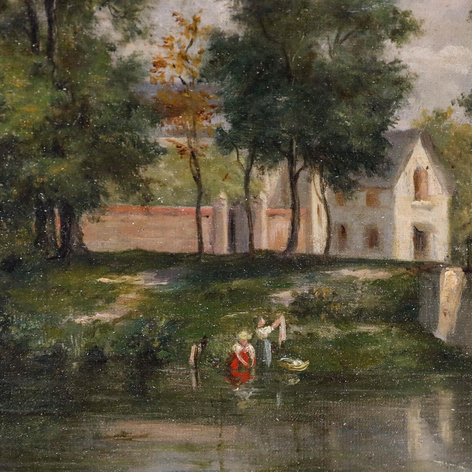 French School 19th Century Oil   On The Riverbanks photo vinterior