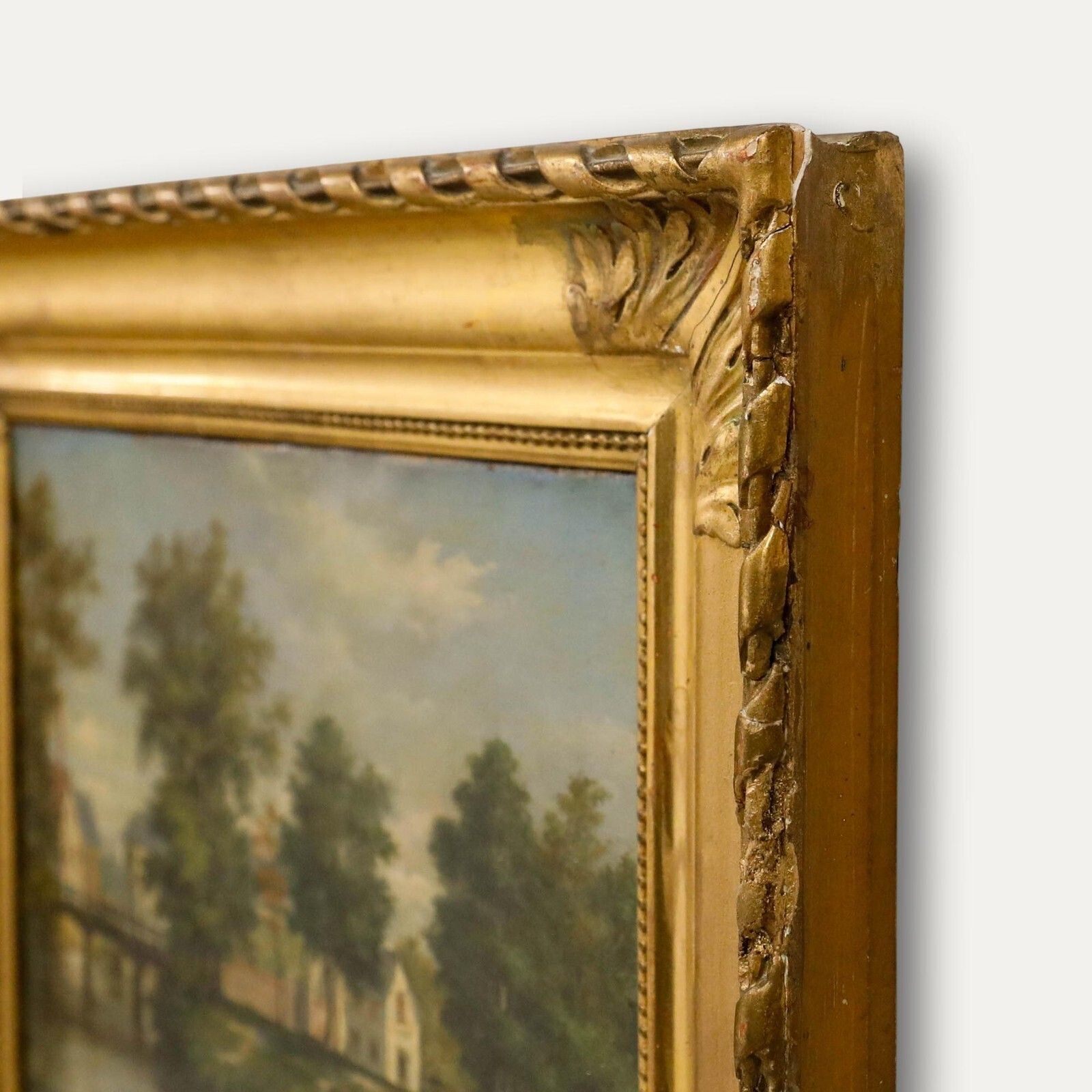 French School 19th Century Oil   On The Riverbanks photo vintage