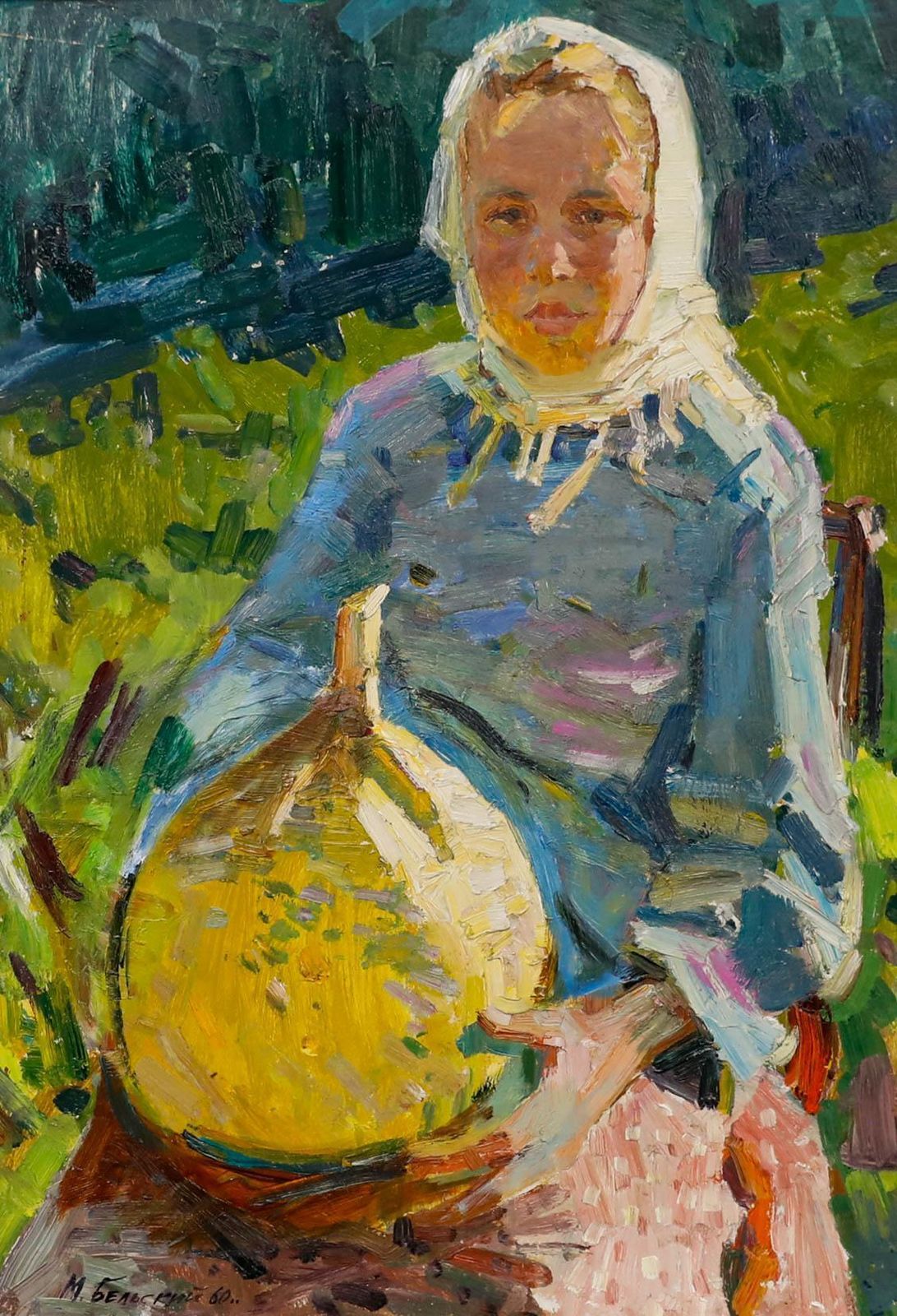 Mikhail Gavrilovich Belsky (1922 1994)   1960 Oil, Girl With Yellow Gourd. photo furniture