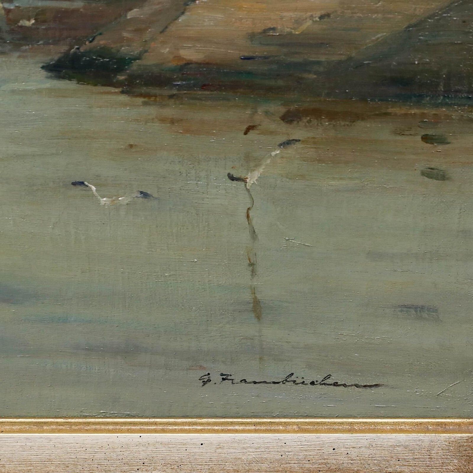 Georg Hambüchen (1901 1971)   Framed Mid 20th Century Oil, A Quiet Dutch Harbour photo vintage
