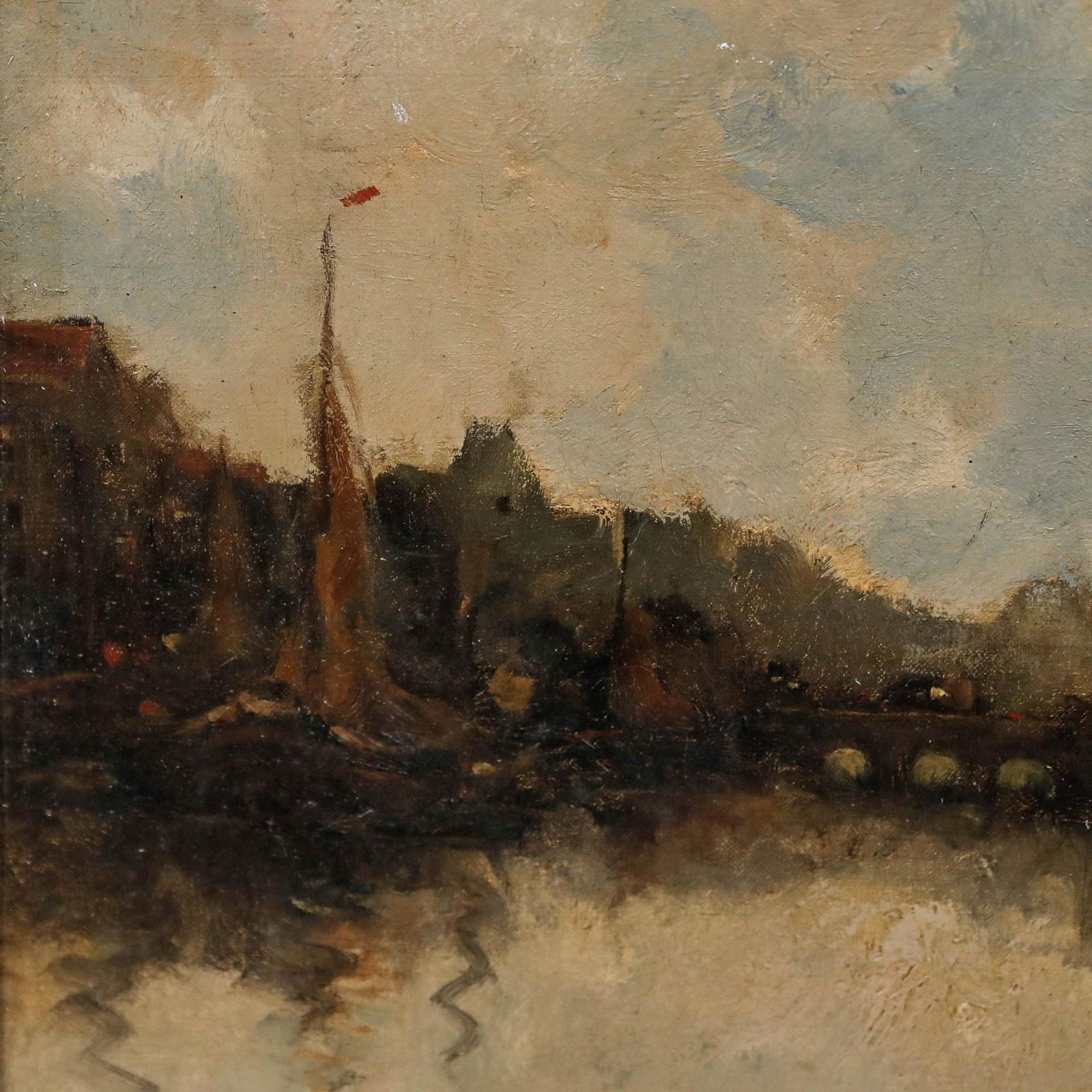 Dirk Jansen (1878 1952)   Early 20th Century Oil, Dutch Quay photo vinterior