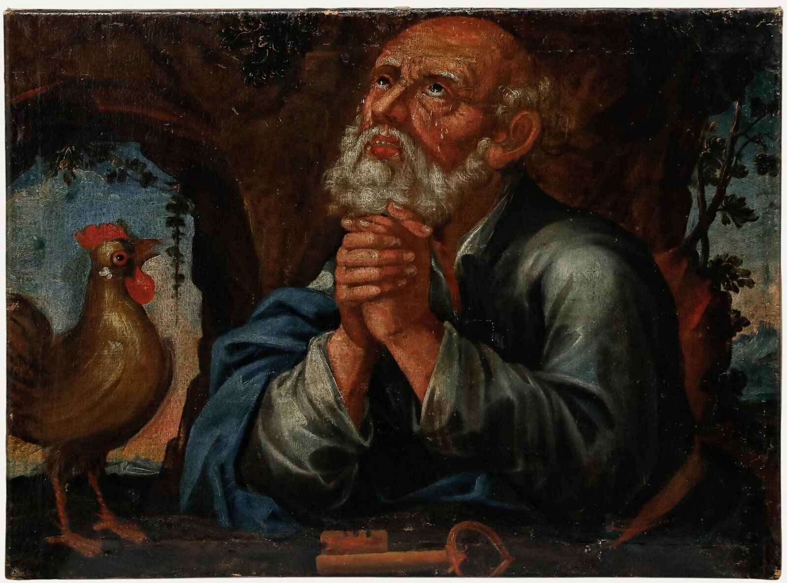 18th Century Oil   The Penitent Saint Peter