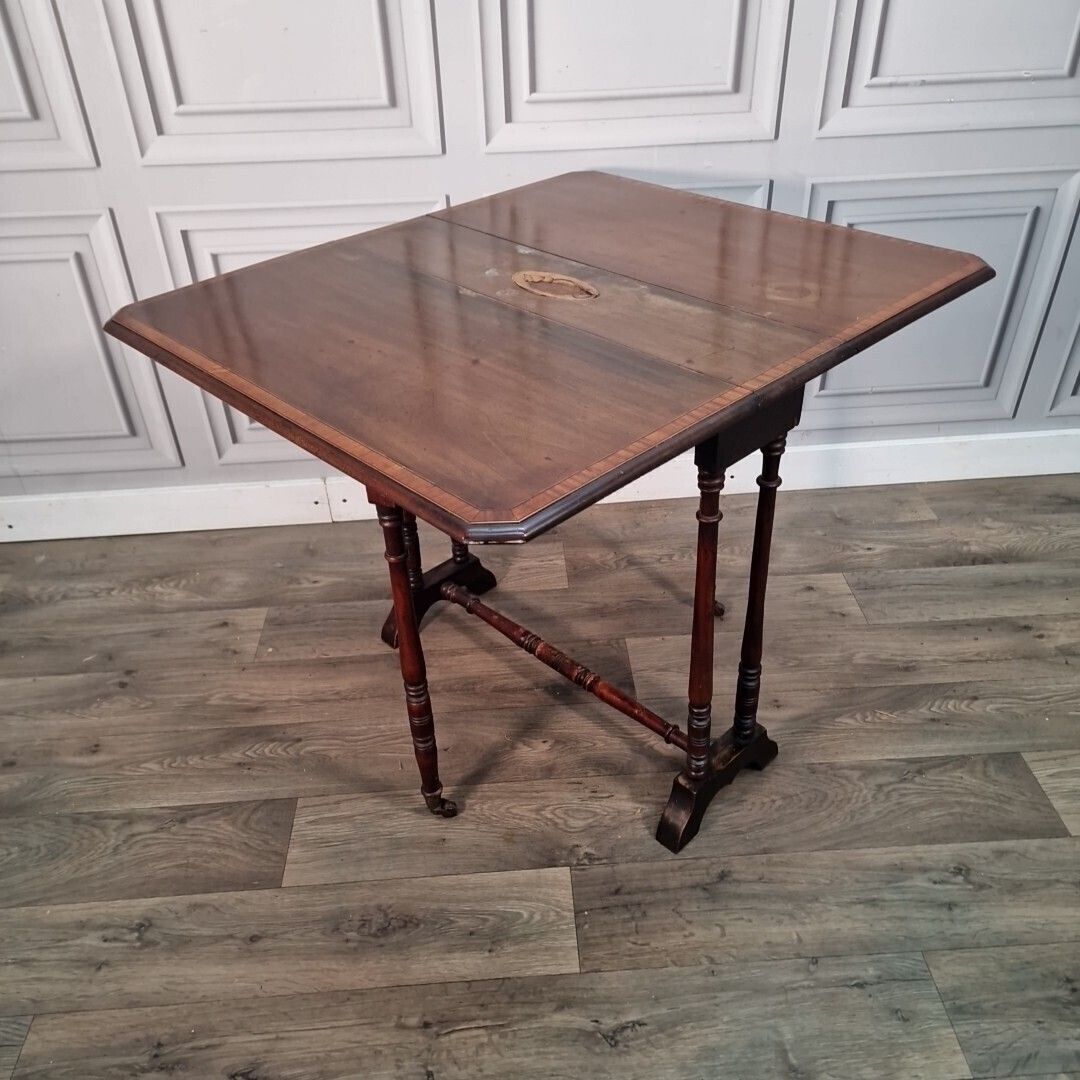 Antique Serving Table   19th Century French Napoleon III Inlaid Wooden Folding