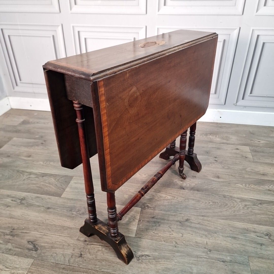 Antique Serving Table   19th Century French Napoleon III Inlaid Wooden Folding photo furniture