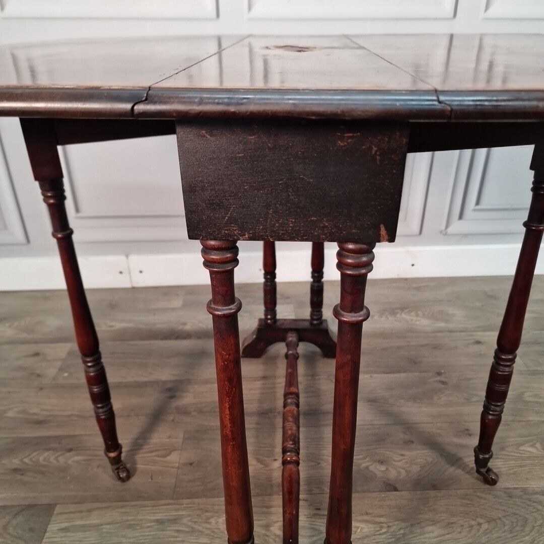 Furniture Antique Serving Table   19th Century French Napoleon III Inlaid Wooden Folding photo