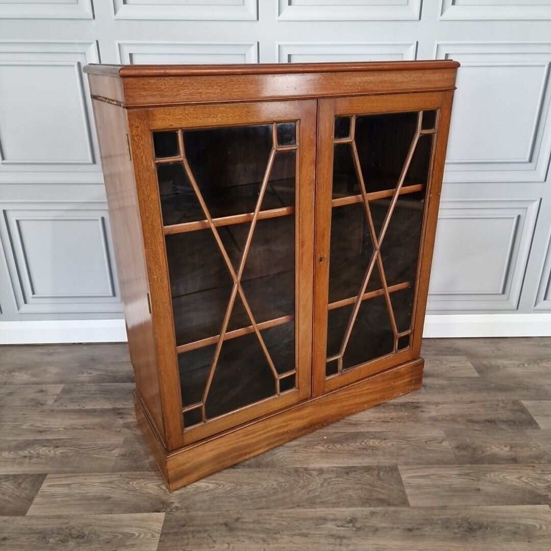 Antique Astral Bookcase   Glass Wooden Shelves Display Cabinet Glass Door photo furniture