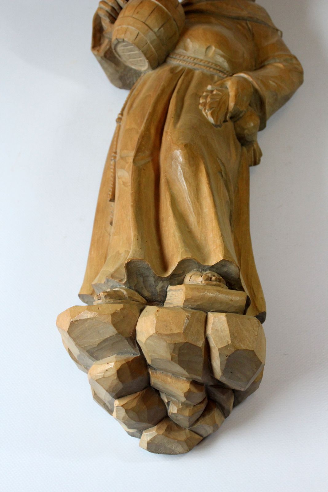 Mid Century Wooden German Sculpture "Monk With A Tankard"   Handcarved   Vintage From The 50s photo 138.0