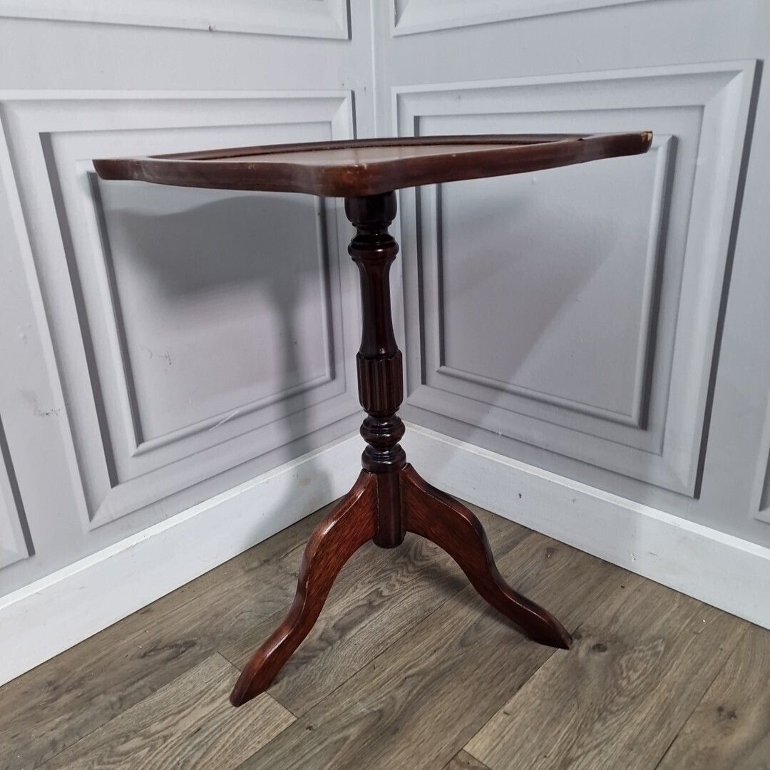 Antique Wine Table   Turned Pedestal Tripod Leather Top Plant Stand   Vintage photo for sale