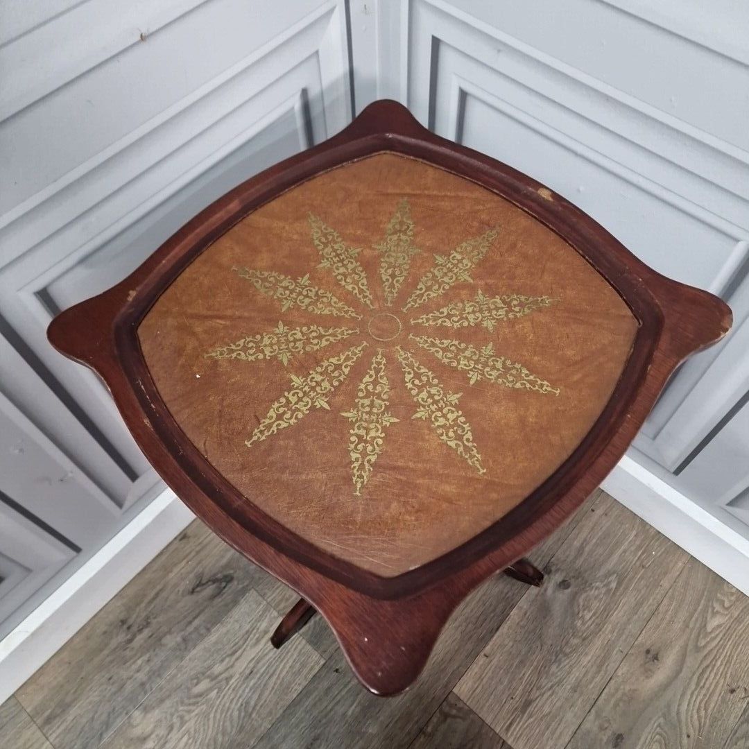 Antique Wine Table   Turned Pedestal Tripod Leather Top Plant Stand   Vintage photo 55.0