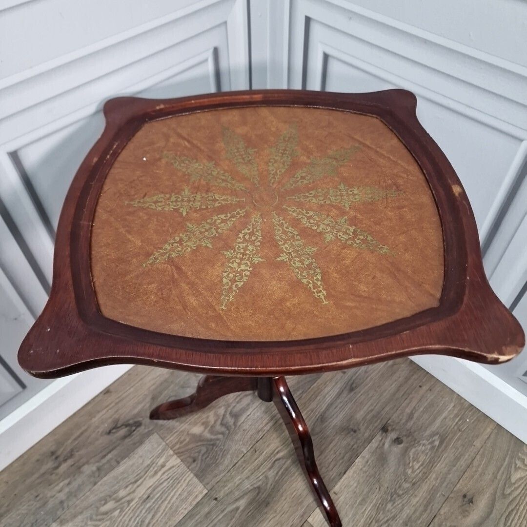 Antique Wine Table   Turned Pedestal Tripod Leather Top Plant Stand   Vintage photo vinterior