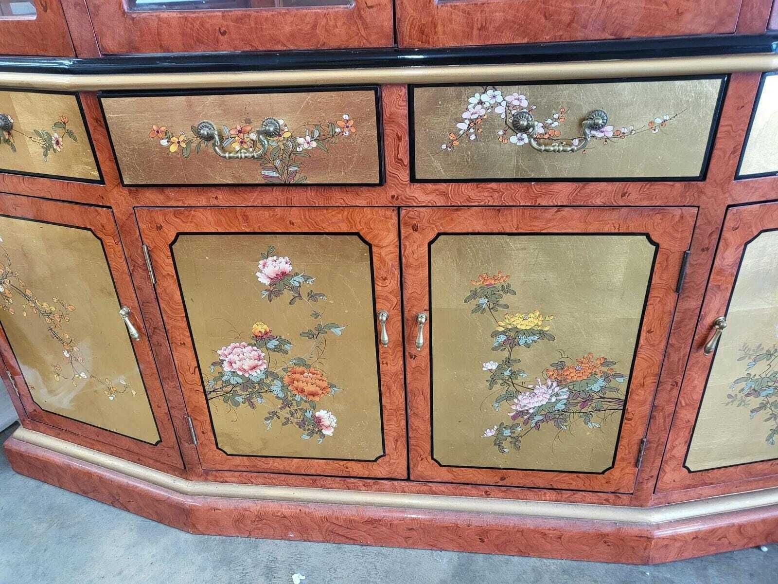 Chinese Ornate Glazed Curved Bookcase Display Cabinet Drawers photo for sale