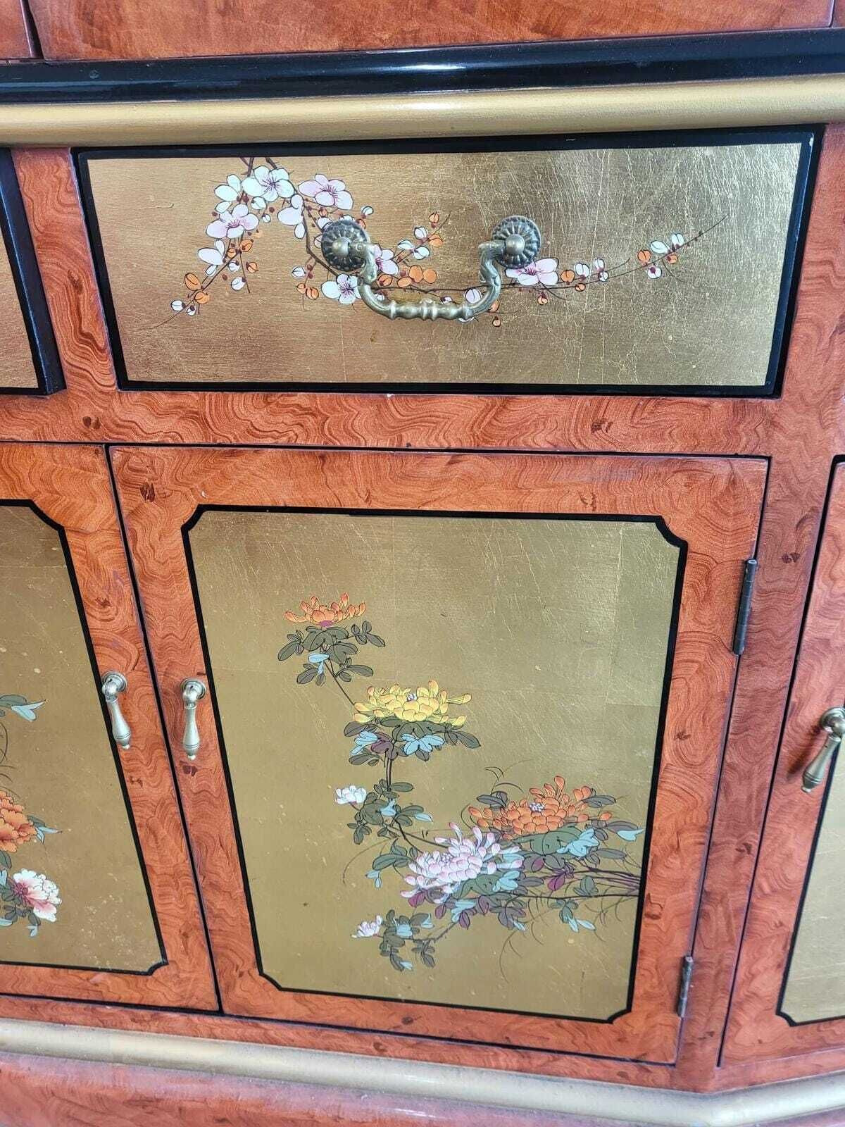 Furniture Chinese Ornate Glazed Curved Bookcase Display Cabinet Drawers photo