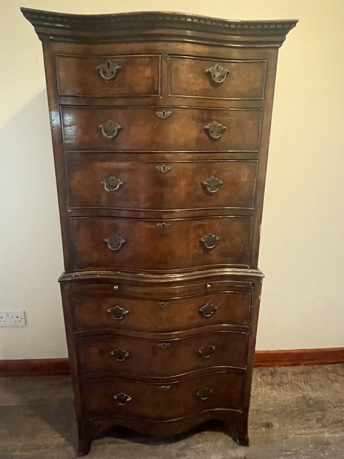 Antique Tallboy Serpentin Chest On Chest Of Dawers photo for sale