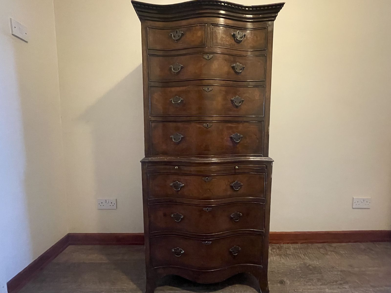 Antique Tallboy Serpentin Chest On Chest Of Dawers