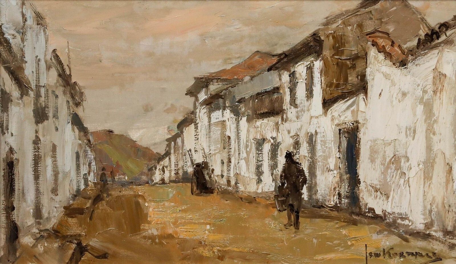 Jan Korthals (1916 1972)   Framed 20th Century Oil, Figure In A Street photo for sale