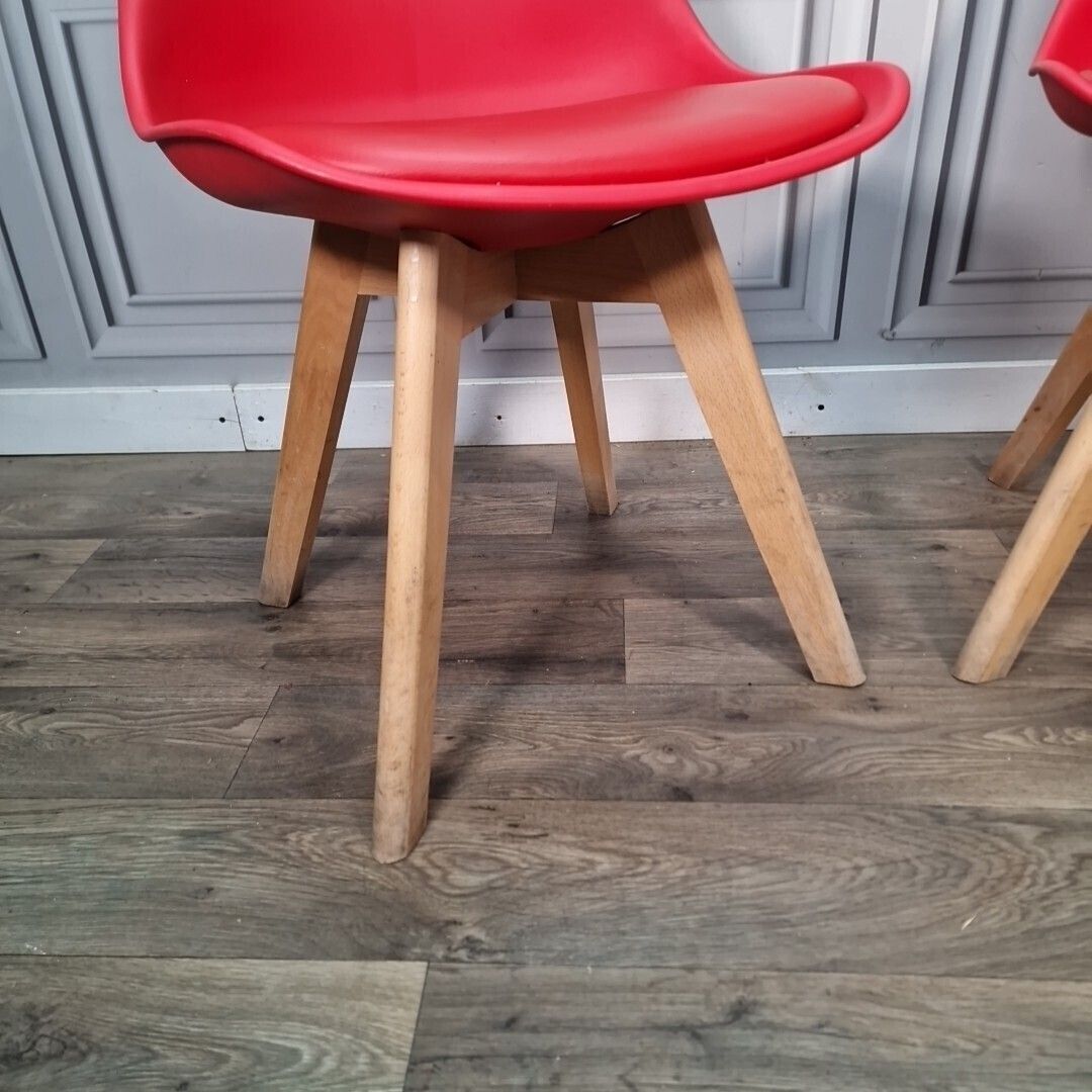 Pair Dining Chairs Retro Red Faux Leather   Mid Century Modern Contemporary photo for sale