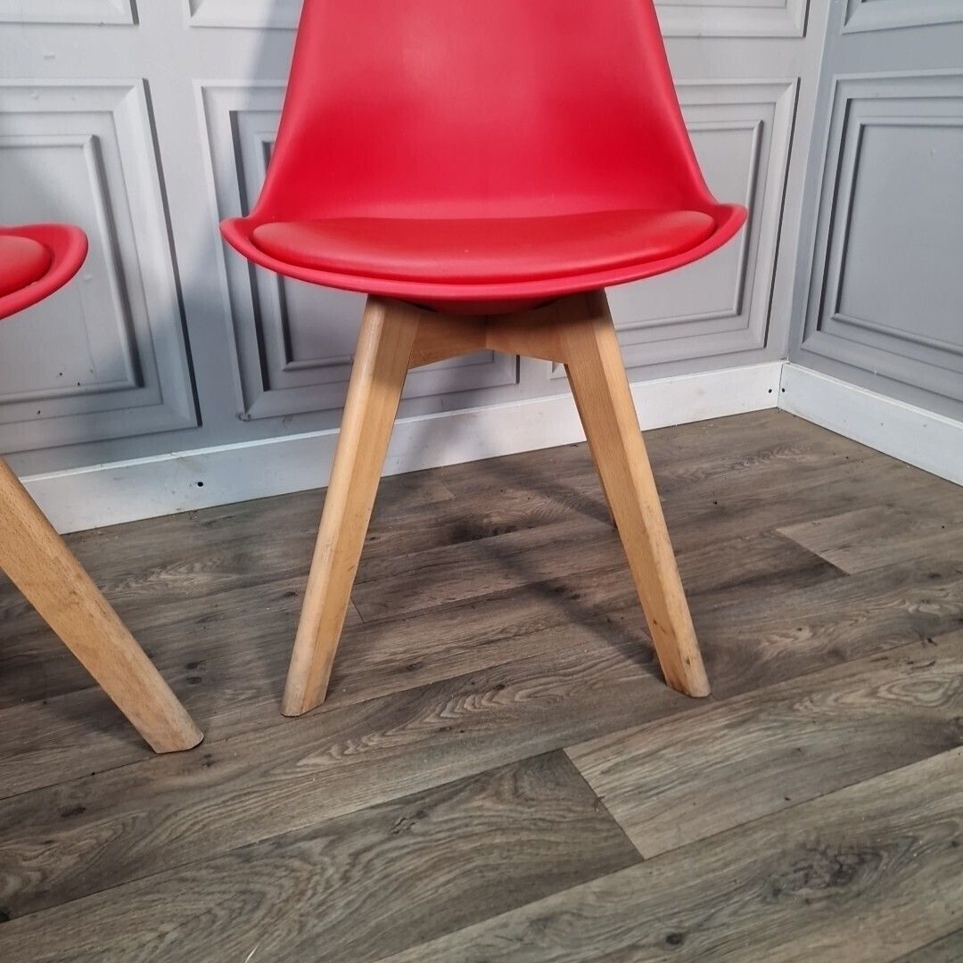 Pair Dining Chairs Retro Red Faux Leather   Mid Century Modern Contemporary photo Furniture