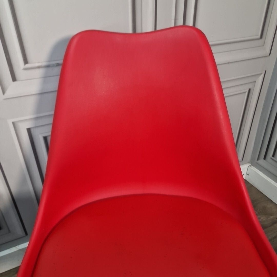 Pair Dining Chairs Retro Red Faux Leather   Mid Century Modern Contemporary photo vintage
