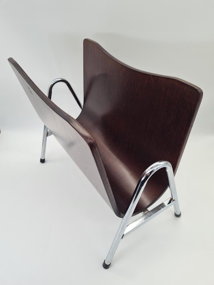 Mid Century Modern Magazine Rack In Bent Plywood And Chrome, 1960s photo Home Decor