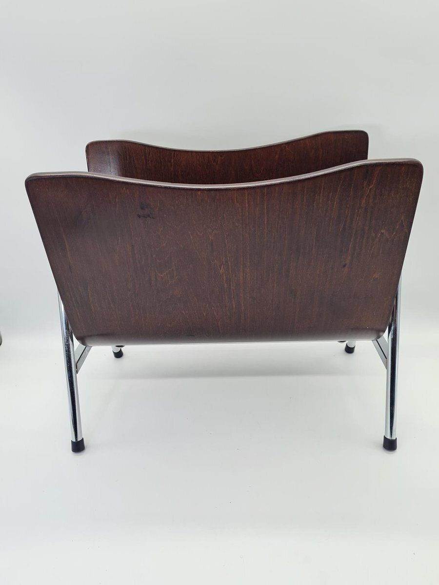 Mid Century Modern Magazine Rack In Bent Plywood And Chrome, 1960s photo 182.0