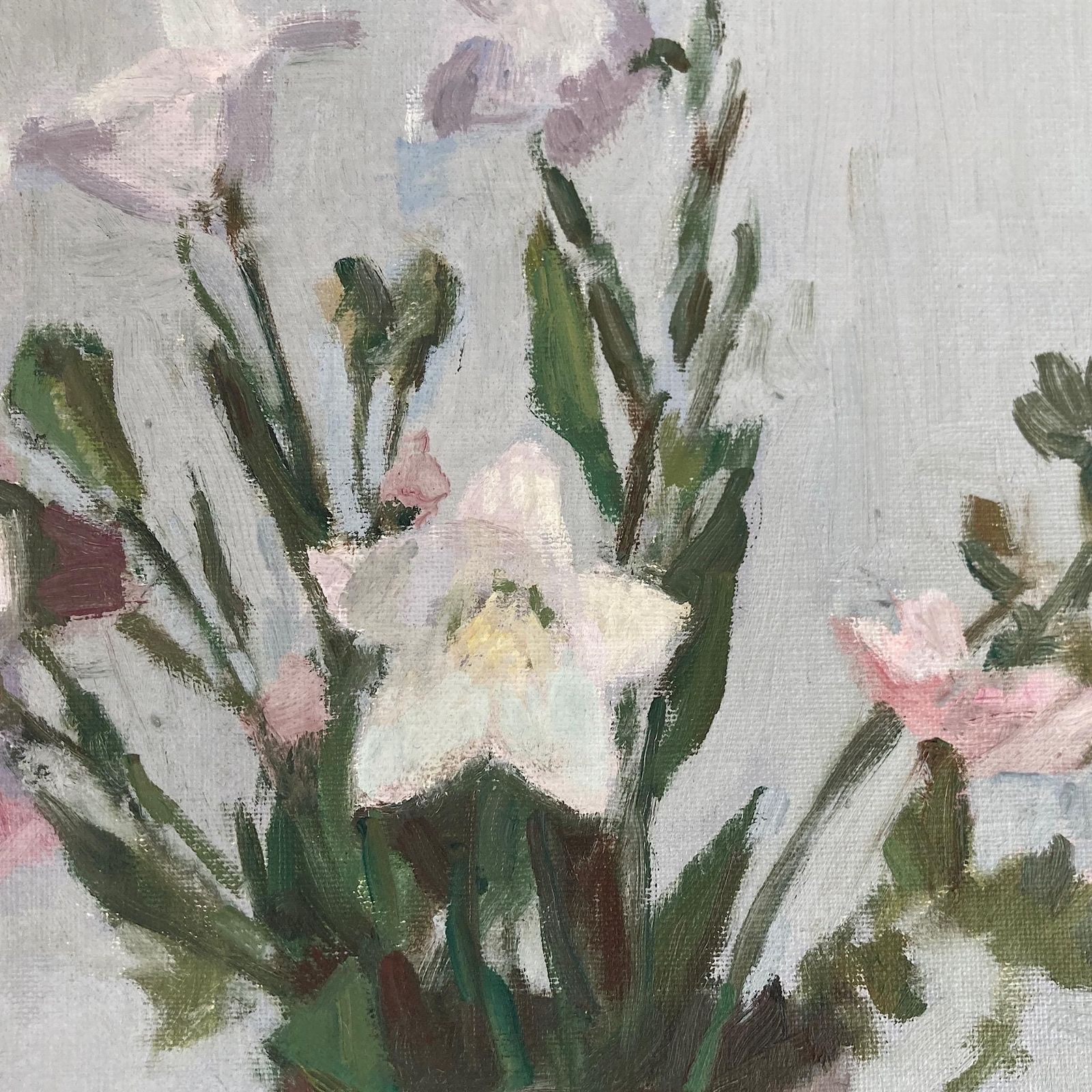 Campanula Flowers   Vintage Mid Century Modern Scandinavian Original Oil Painting By Leopold Morsing photo vinterior