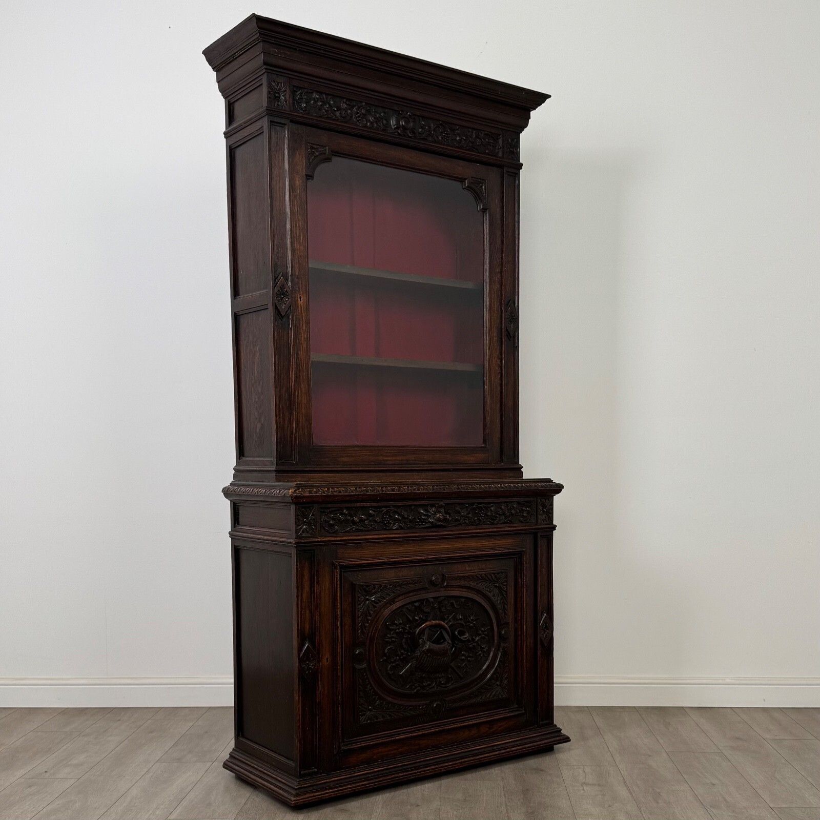photo furniture Antique 19th Century Carved Oak Victorian Bookcase ( Af 5377 )