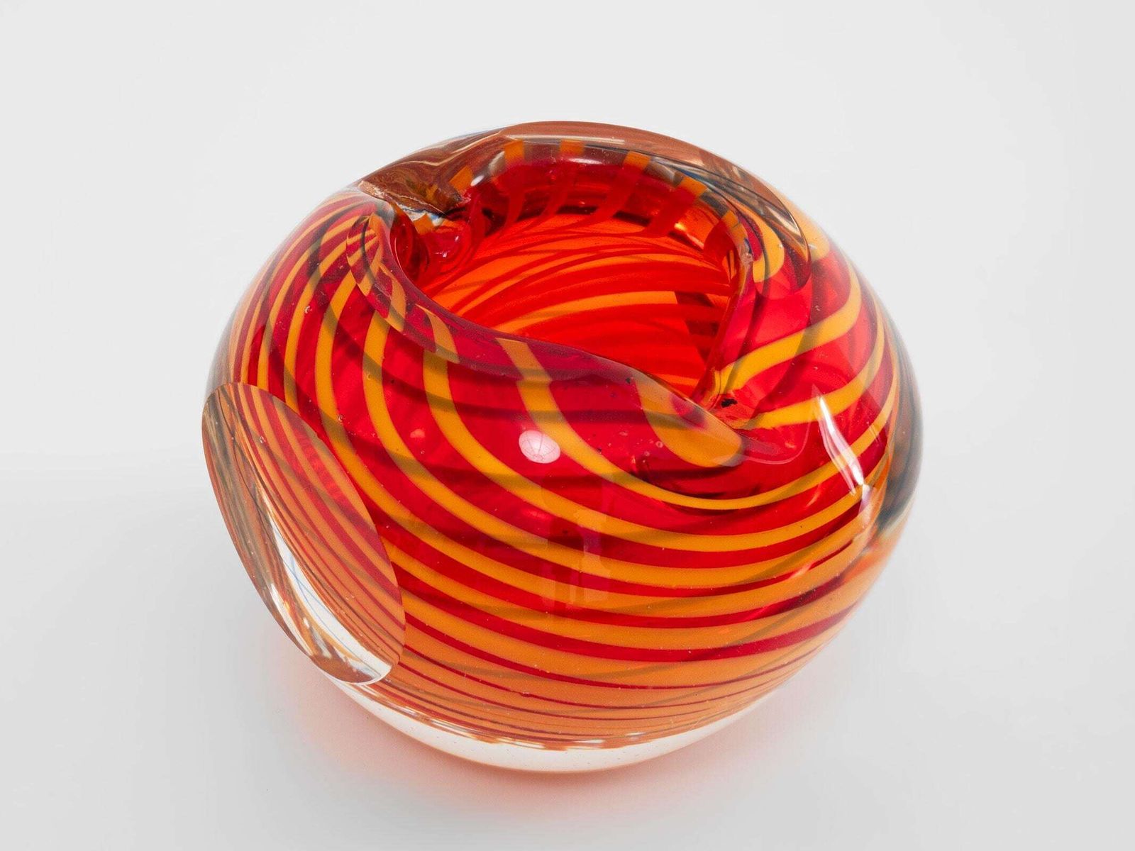 Red Yellow Striped Murano Glass Dish – Mid Century Ashtray Home Decor photo for sale