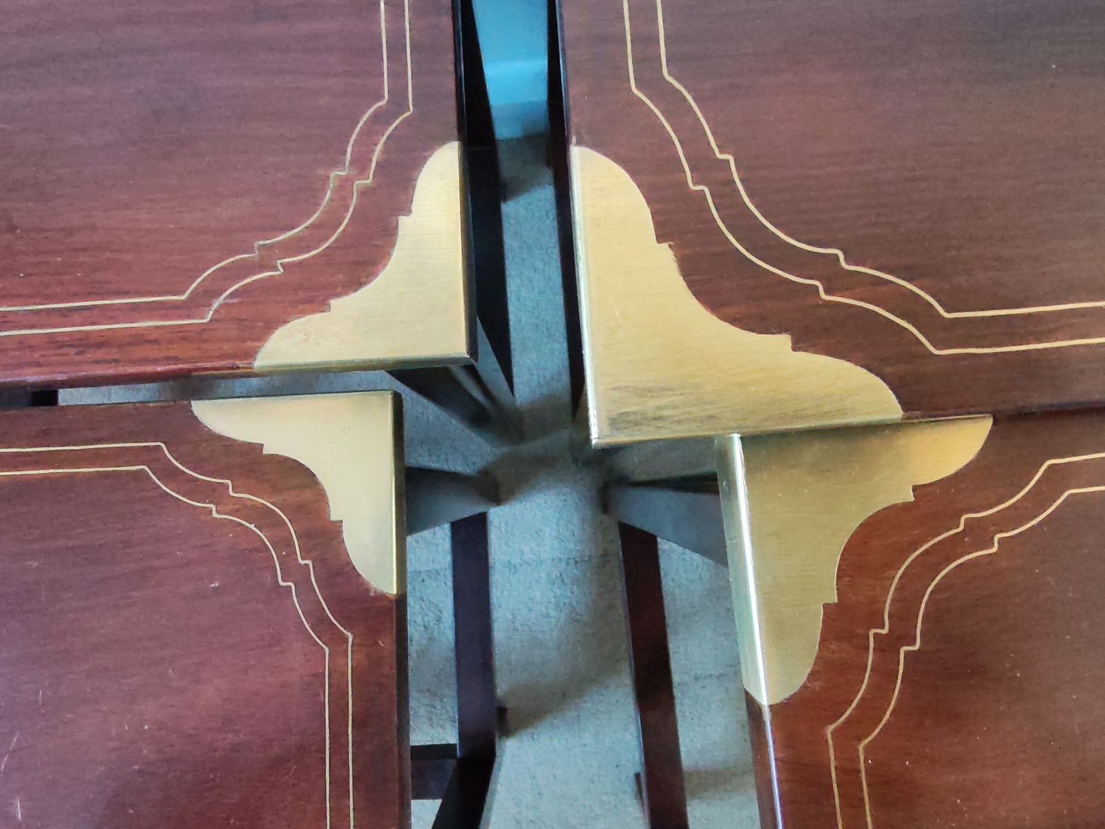 465.0 Rare Set Of 4 Nesting Tables In Solid Rosewood With Brass Floral Marquetry & Campaign Details photo