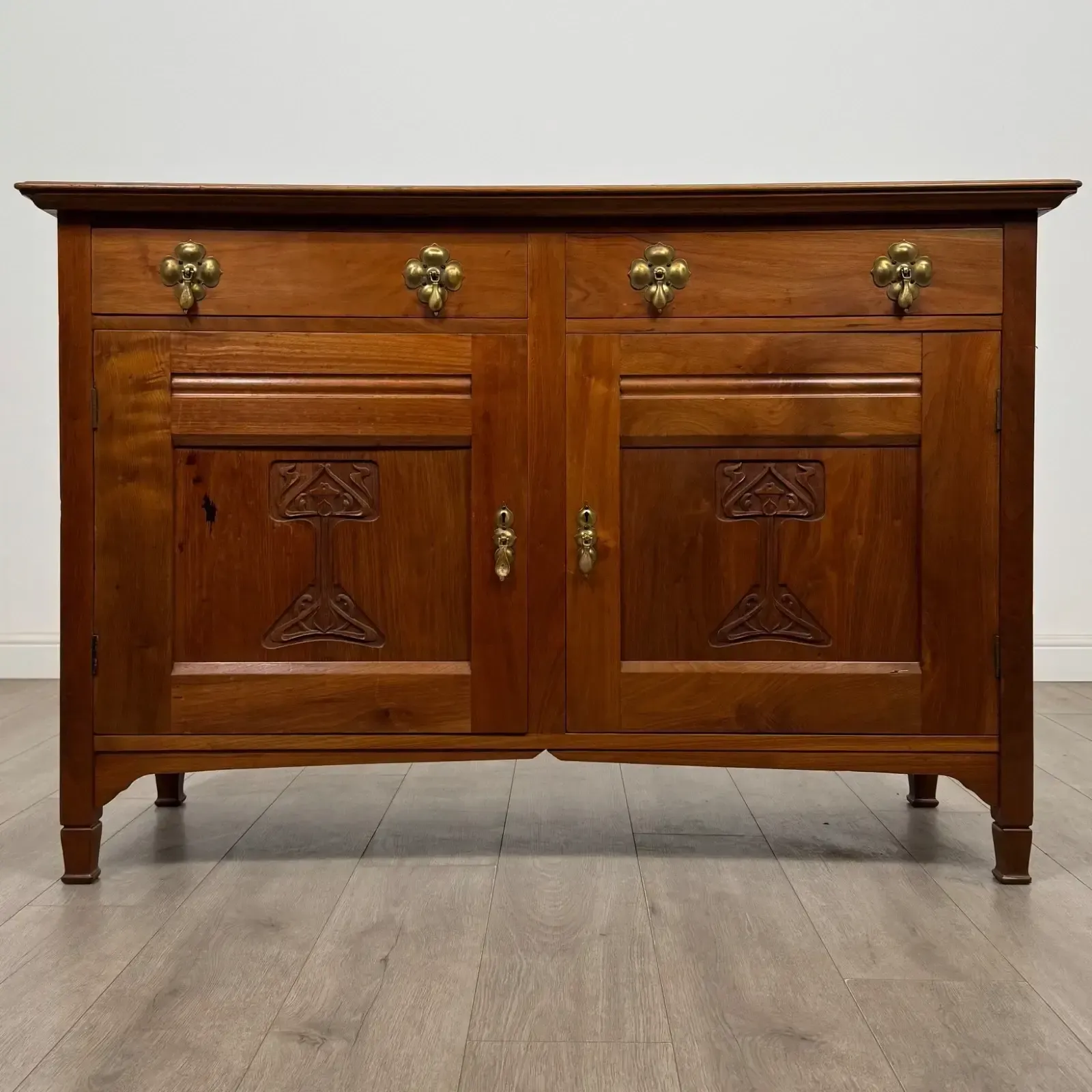 Antique 20th Century Art Nouveau Style Sideboard In Walnut