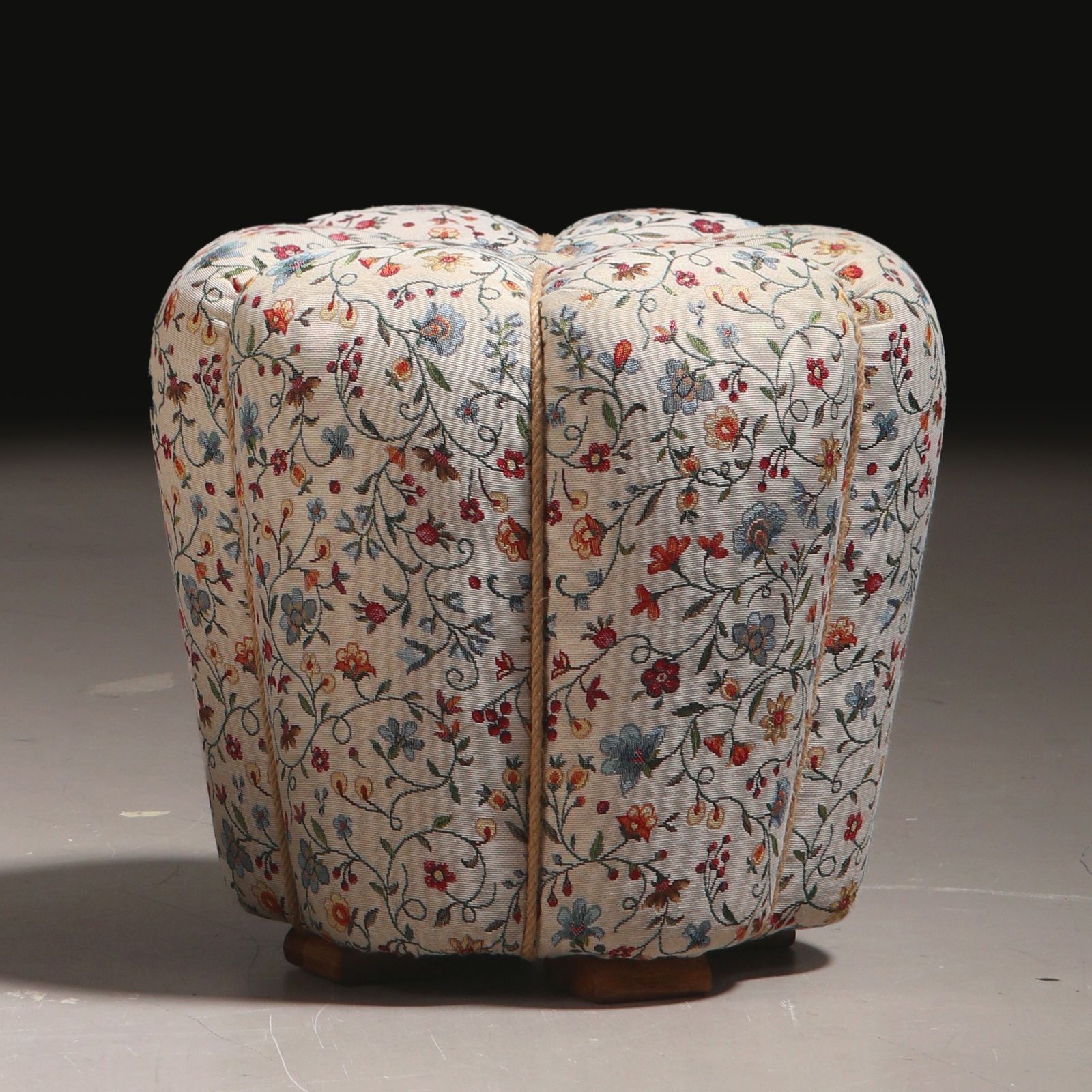 Jindřich Halabala Pair Of Art Deco Stools In Floral Fabric, 1930s photo for sale