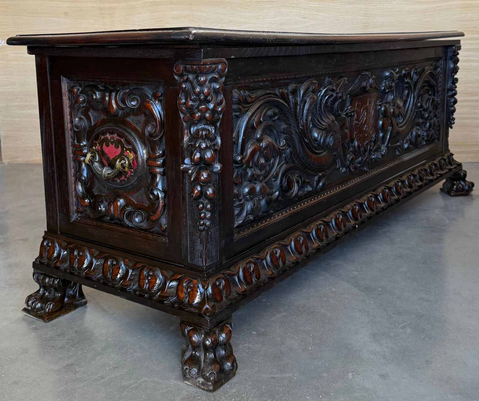 Banc de hall baroque espagnol à coffre, XIXe siècle photo 4687.0
