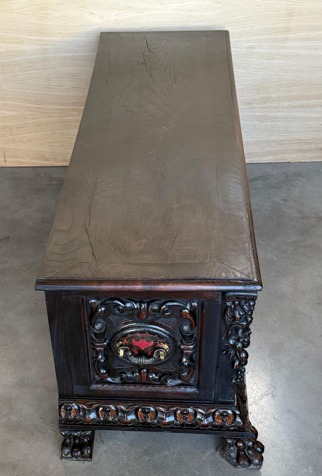 Banc de hall baroque espagnol à coffre, XIXe siècle photo vintage