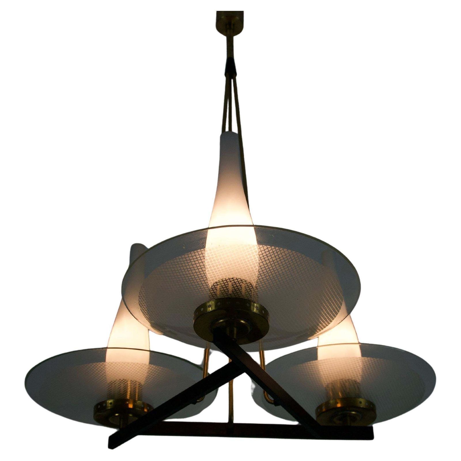 Exceptional Brass And Glass Chandelier By Stilnovo, 1960s, Italy