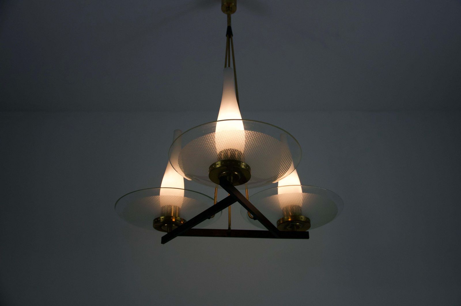 Exceptional Brass And Glass Chandelier By Stilnovo, 1960s, Italy photo vinterior